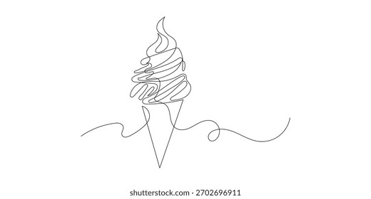 Continuous Single Line Art Soft Serve Ice Cream Cone