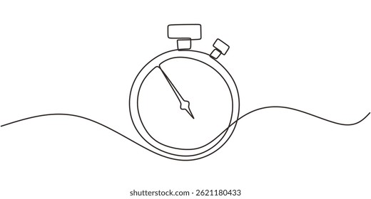 Continuous Single Line Art Stopwatch. Timekeeping Minimal Vector Illustration.