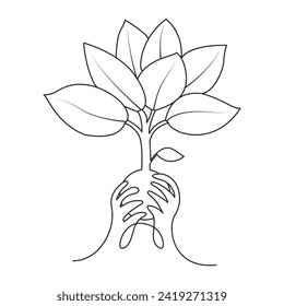 Continuous single line art of tree plant growth process illustration outline vector art