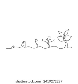 Continuous single line art of tree plant growth process illustration outline vector art.