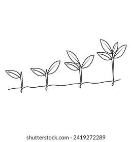 Continuous single line art of tree plant growth process illustration outline vector art.
