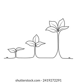 Continuous single line art of tree plant growth process illustration outline vector art.
