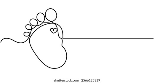 Continuous single line Baby foot one line style. Hand drawing. stock illustration, Little kids feet. Tiny foots. One single line drawing of feet. Continuous line. Hand-drawn design
 for posters.