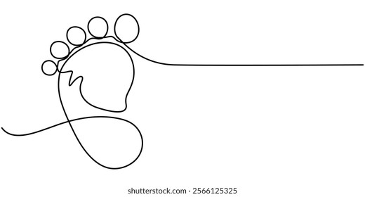 Continuous single line Baby foot one line style. Hand drawing. stock illustration, Little kids feet. Tiny foots. One single line drawing of feet. Continuous line. Hand-drawn design
 for posters.