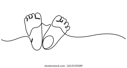 Continuous single line Baby foot one line style. Hand drawing. vector stock illustration, Little kids feet. Tiny foots. One single drawing of feet, Print Foot single art, continuous one line drawing.