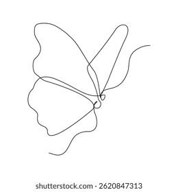 Continuous single line of beautiful flying butterfly nature animal wildlife concept for beauty fashion spa sketch drawing editable stroke vector illustration