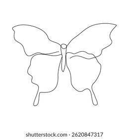 Continuous single line of beautiful flying butterfly nature animal wildlife concept for beauty fashion spa sketch drawing editable stroke vector illustration