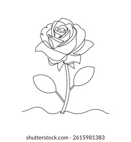 Continuous single line of beautiful rose flower for love valentine concept sketch drawing editable stroke vector illustration