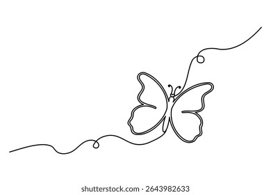 Continuous single line of butterfly outline vector illustration isolated design.