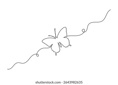 Continuous single line of butterfly outline vector illustration isolated design.