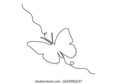 Continuous single line of butterfly outline vector illustration isolated design.