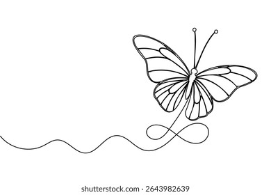 Continuous single line of butterfly outline vector illustration isolated design.