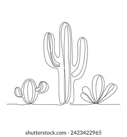 Continuous single line Cactus outline drawing vector art illustration isolated design on white Background.