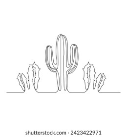 Continuous single line Cactus outline drawing vector art illustration isolated design on white Background.