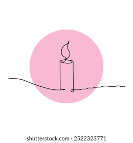 Continuous single line candle art drawing and  one line vector illustration of candle light in the dark.