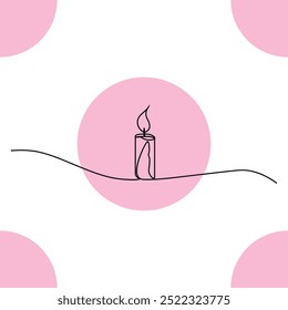 Continuous single line candle art drawing and  one line vector illustration of candle light in the dark.