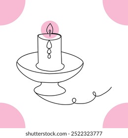 Continuous single line candle art drawing and  one line vector illustration of candle light in the dark.