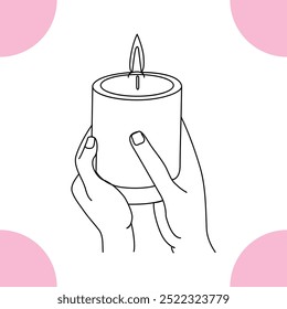 Continuous single line candle art drawing and  one line vector illustration of candle light in the dark.