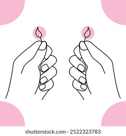 Continuous single line candle art drawing and  one line vector illustration of candle light in the dark.