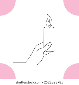 Continuous single line candle art drawing and  one line vector illustration of candle light in the dark.