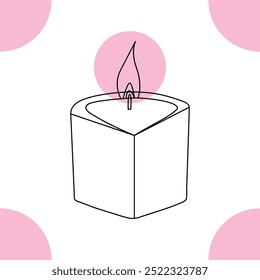 Continuous single line candle art drawing and  one line vector illustration of candle light in the dark.