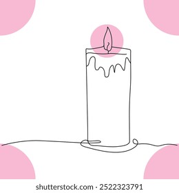 Continuous single line candle art drawing and  one line vector illustration of candle light in the dark.