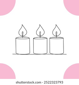 Continuous single line candle art drawing and  one line vector illustration of candle light in the dark.