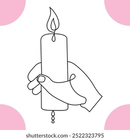 Continuous single line candle art drawing and  one line vector illustration of candle light in the dark.