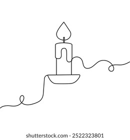 Continuous single line candle art drawing and  one line vector illustration of candle light in the dark.