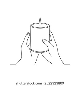 Continuous single line candle art drawing and  one line vector illustration of candle light in the dark.