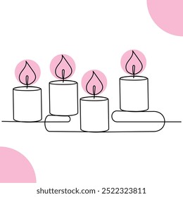 Continuous single line candle art drawing and  one line vector illustration of candle light in the dark.