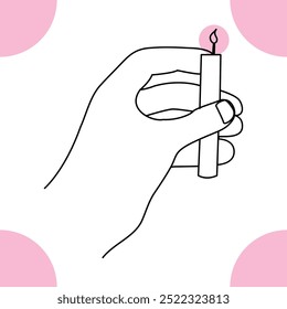 Continuous single line candle art drawing and  one line vector illustration of candle light in the dark.