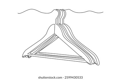 Continuous single line of clothes hanger for wardrobe or laundry hook storage sketch drawing editable stroke vector illustration