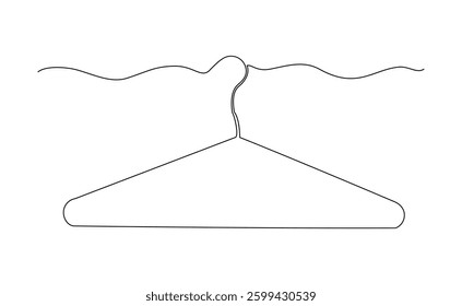 Continuous single line of clothes hanger for wardrobe or laundry hook storage sketch drawing editable stroke vector illustration