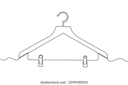 Continuous single line of clothes hanger for wardrobe or laundry hook storage sketch drawing editable stroke vector illustration