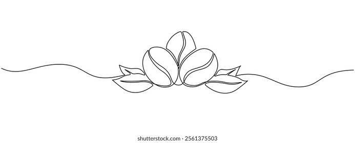 Continuous single line coffee bean pattern. Whole healthy organic coffee bean, cafe concept, for restaurant menu. Vector editable illustration