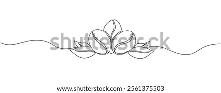 Continuous single line coffee bean pattern. Whole healthy organic coffee bean, cafe concept, for restaurant menu. Vector editable illustration