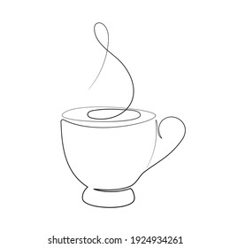 Continuous Single Line Cup of hot drink with Steam Isolated on White background. Vector Hand drawing for logo, icon, poster,greeting cards. Trendy design 