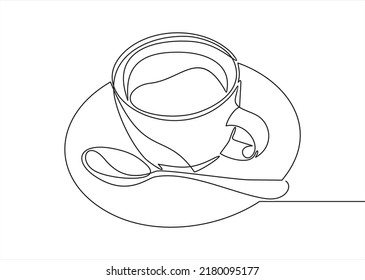 Continuous Single Line Cup of hot drink with Steam Isolated on White background. Vector Hand drawing for logo, icon, poster,greeting cards. Trendy design