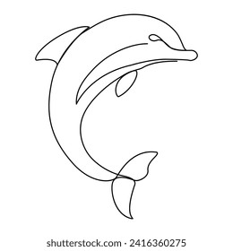 Línea única continua de dibujo de dibujos e ilustración de lineas lindas de delfines vectoriales