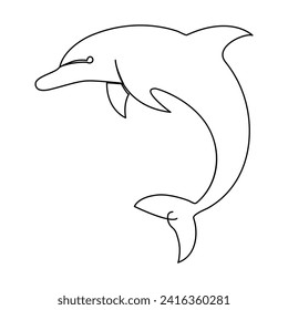 Continuous single line of cute dolphin outline vector art drawing and illustration