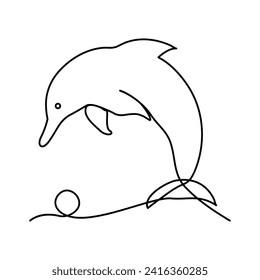 Continuous single line of cute dolphin outline vector art drawing and illustration