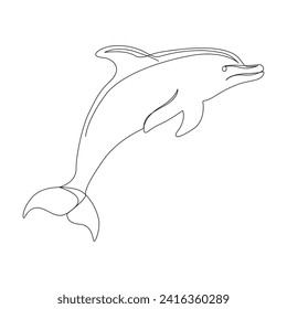 Continuous single line of cute dolphin outline vector art drawing and illustration