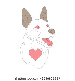 Continuous Single Line Dog Drawing – Minimalist Pet Art with Heart Symbol Vector . One Line Tattoo