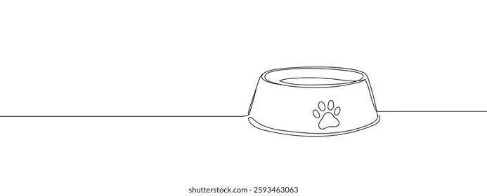 A continuous single line, a dog food bowl with a paw symbol in the center. line art vector illustration with transparent background.