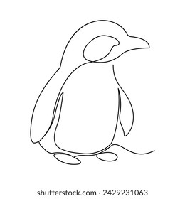  Continuous Single line drawing of adorable penguin outline vector art illustration design.