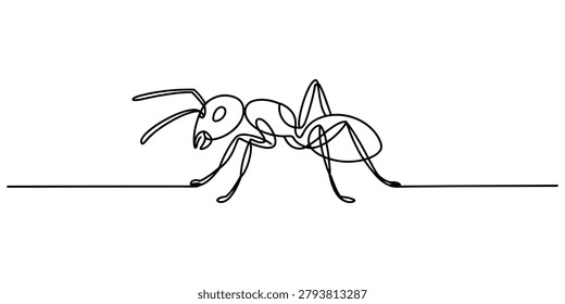 Continuous single line drawing of an ant walking on the ground Vector, illustration