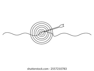 Continuous single line drawing of arrow target. Isolated on white background vector illustration