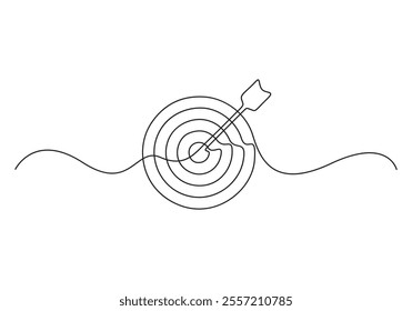 Continuous single line drawing of arrow target. Isolated on white background vector illustration