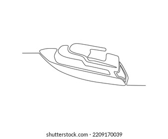 Continuous single line drawing art of Luxury Yacht. Speed boat line art drawing vector illustration. 